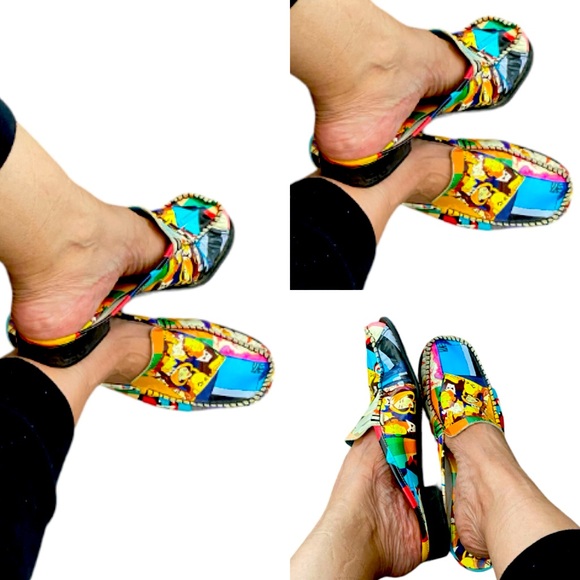 Sesto Meucci Italian Made Art Graphic Mule Sandals Size 7.5 M - Picture 3 of 16